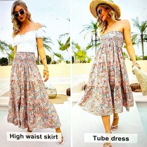 Women’s Bohemian Floral Printed High Waist Maxi Skirt.